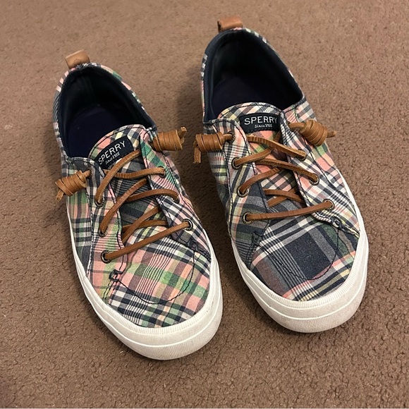 7.5 Sperry Crest Vibe Women’s Plaid Shoes Blue & Pink - Picture 5 of 7
